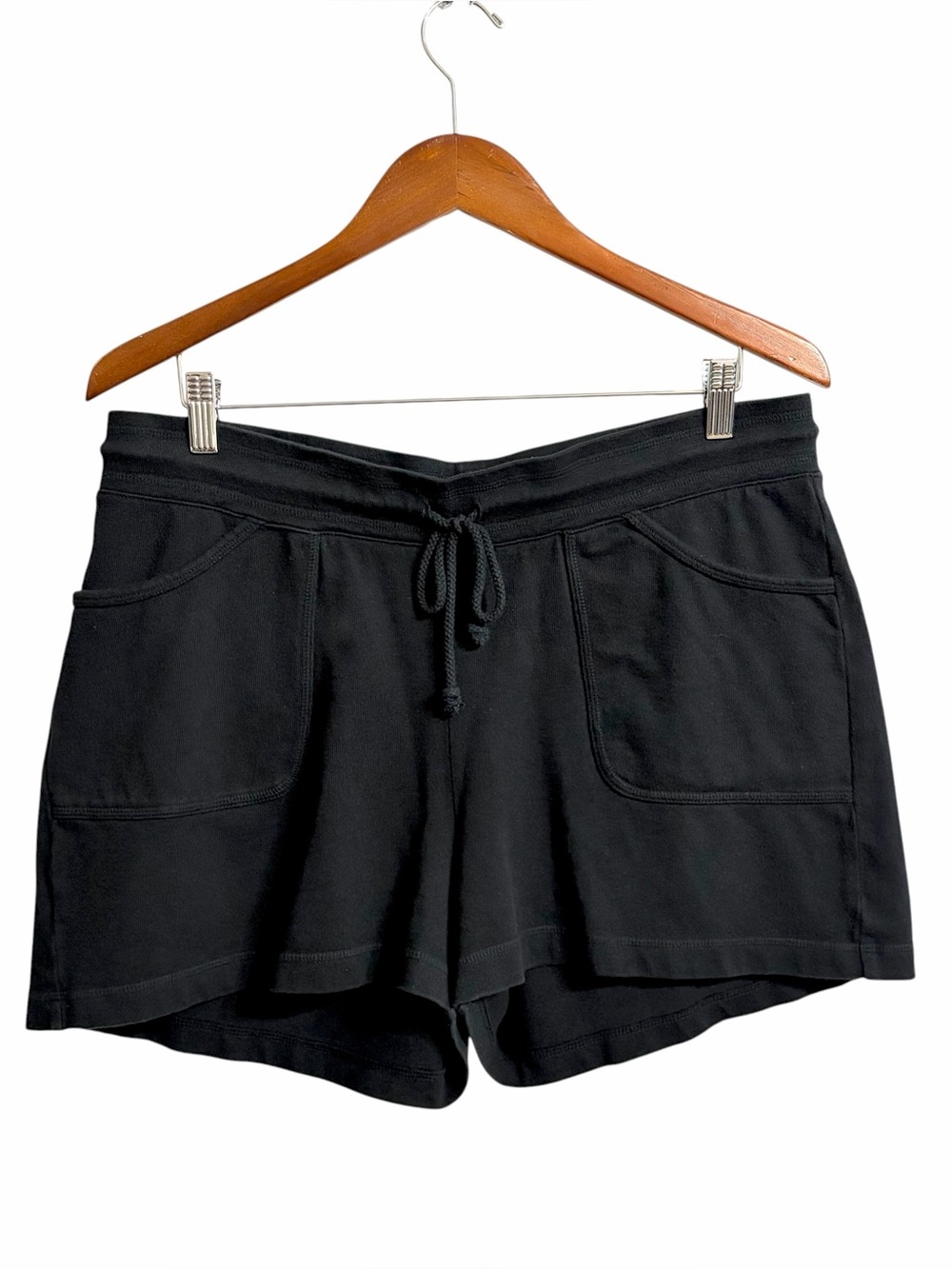 Fresh Produce Knit Patch Pocket Pull On Shorts Womens L Black Comfy Drawstring